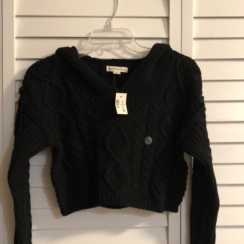 Aeropostale black cable knot sweater with hood